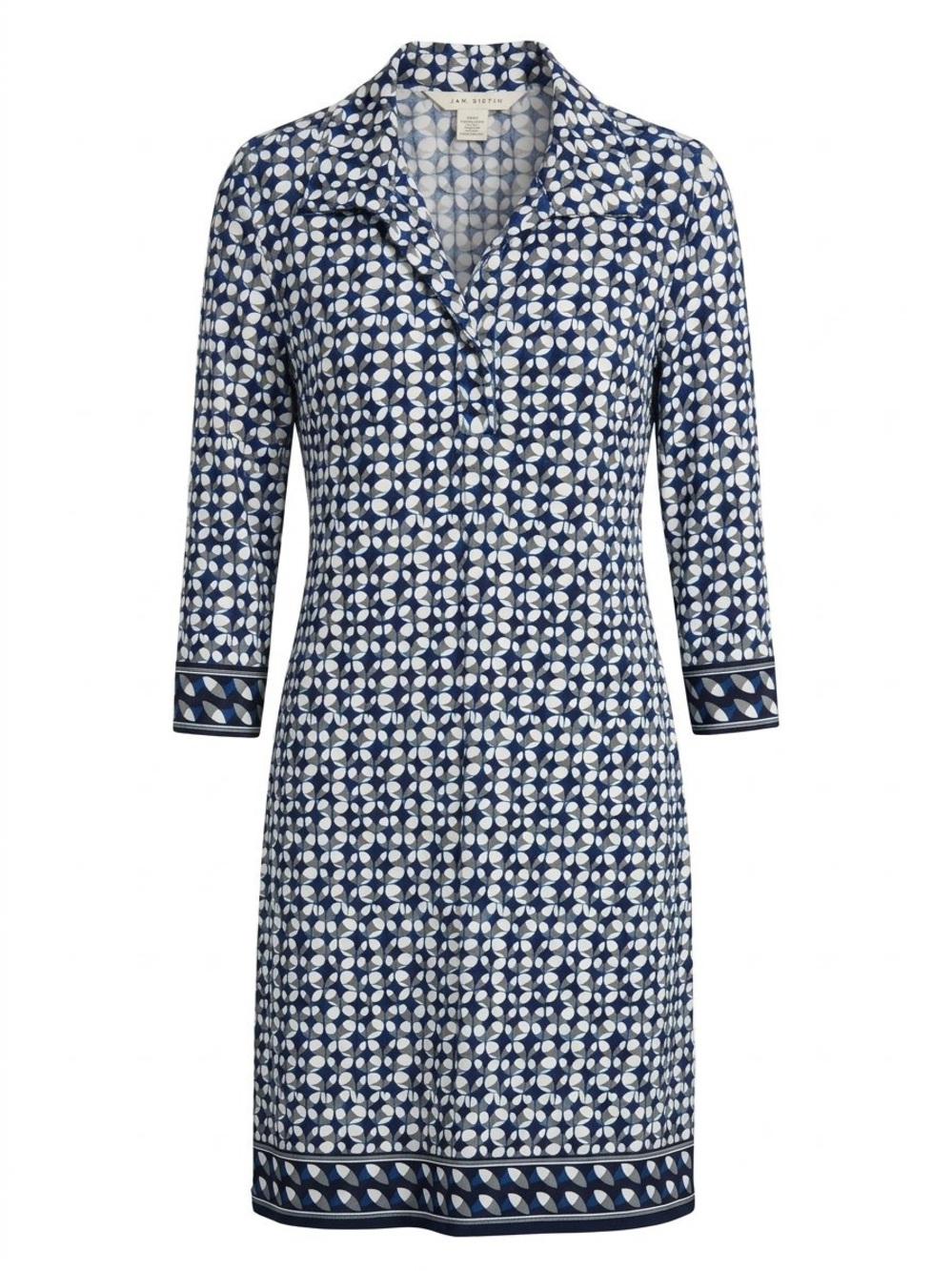Max Studio Navy and White Geometric Midi Shirt Dress